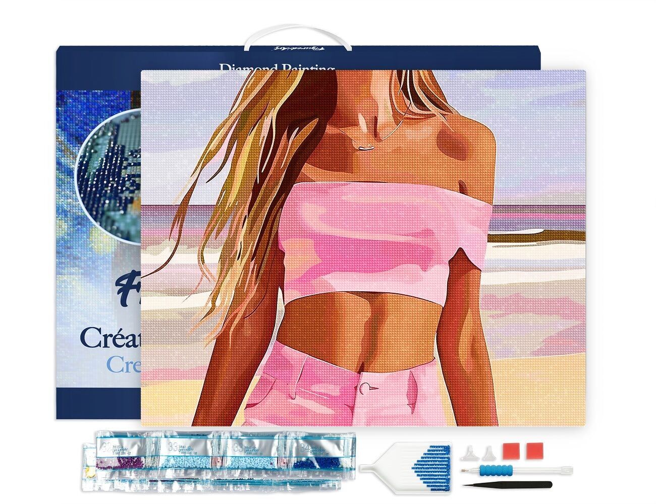 Ricamo diamante - Mare, sabbia ed eleganza Tela 40x50 cm tesa su telaio