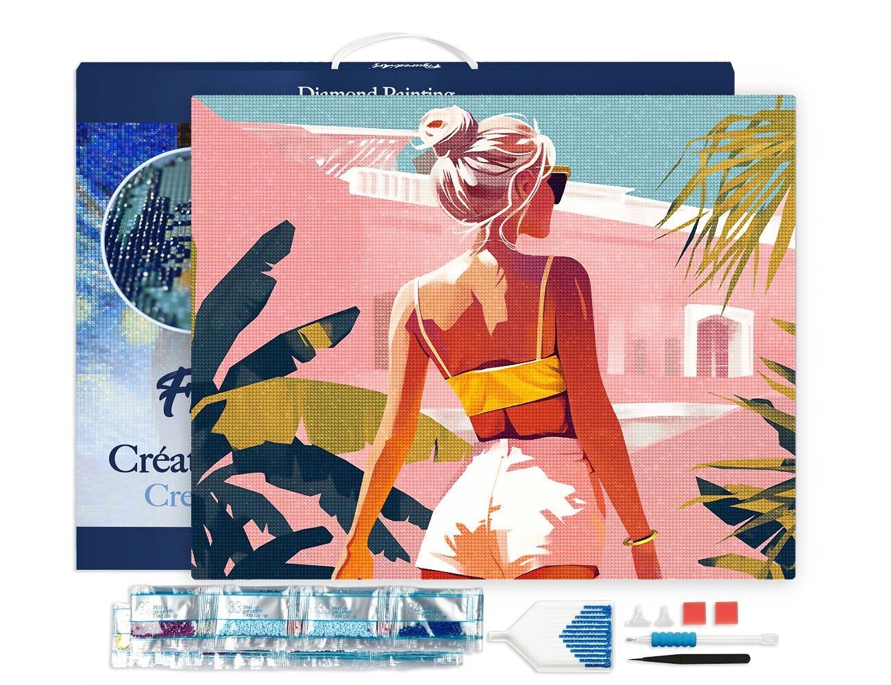 Ricamo a diamante - Passeggiata estiva tela 40x50 cm tesa su telaio