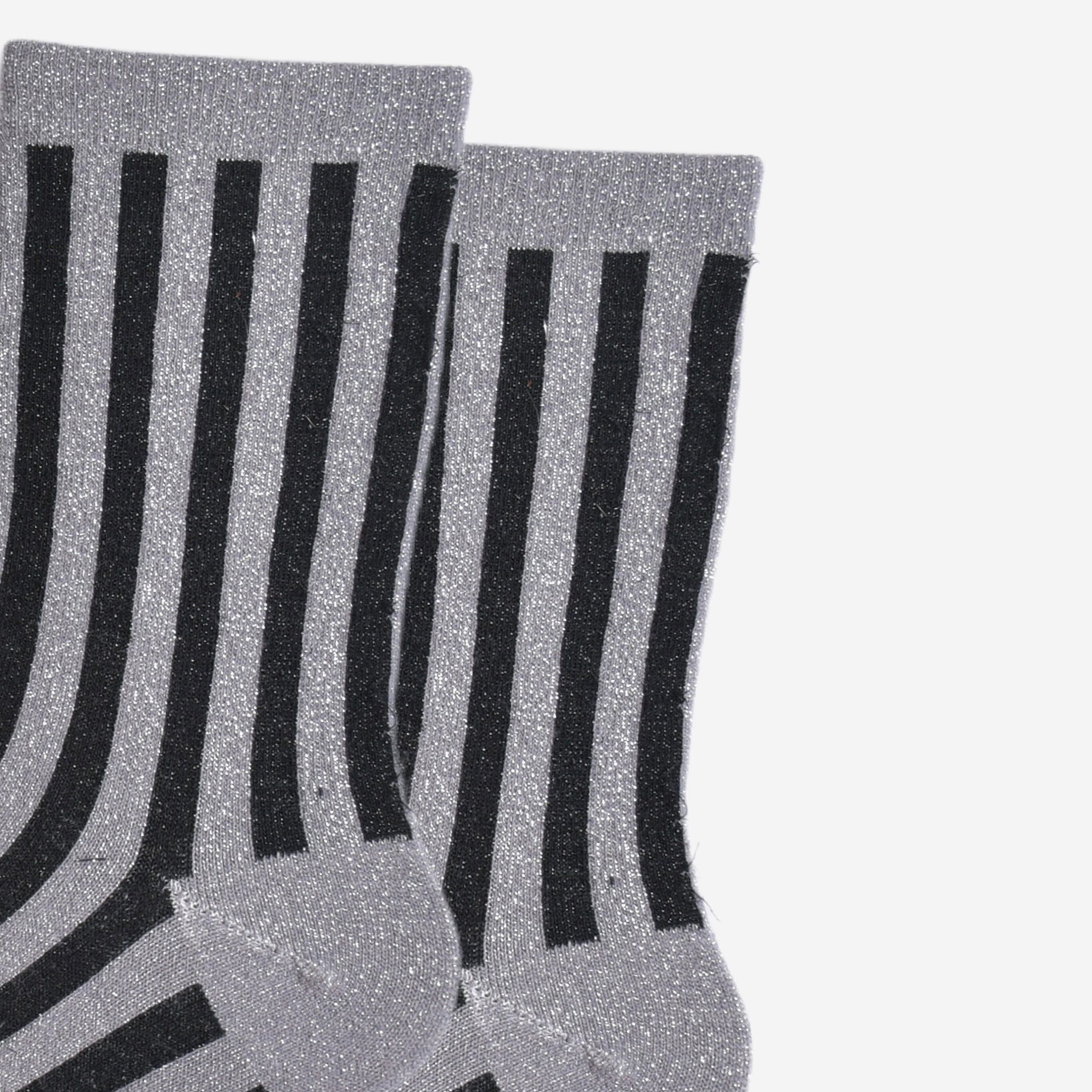 Chaussettes à paillettes pour femmes - Gris foncé/noir, rayures verticales