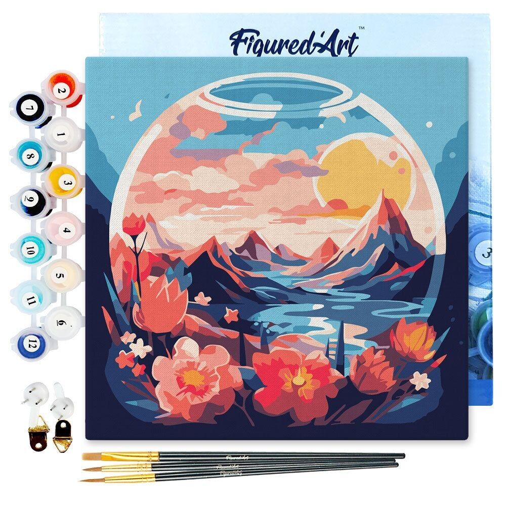 Mini Painting by Numbers 20x20cm with frame Mountains and glass ball