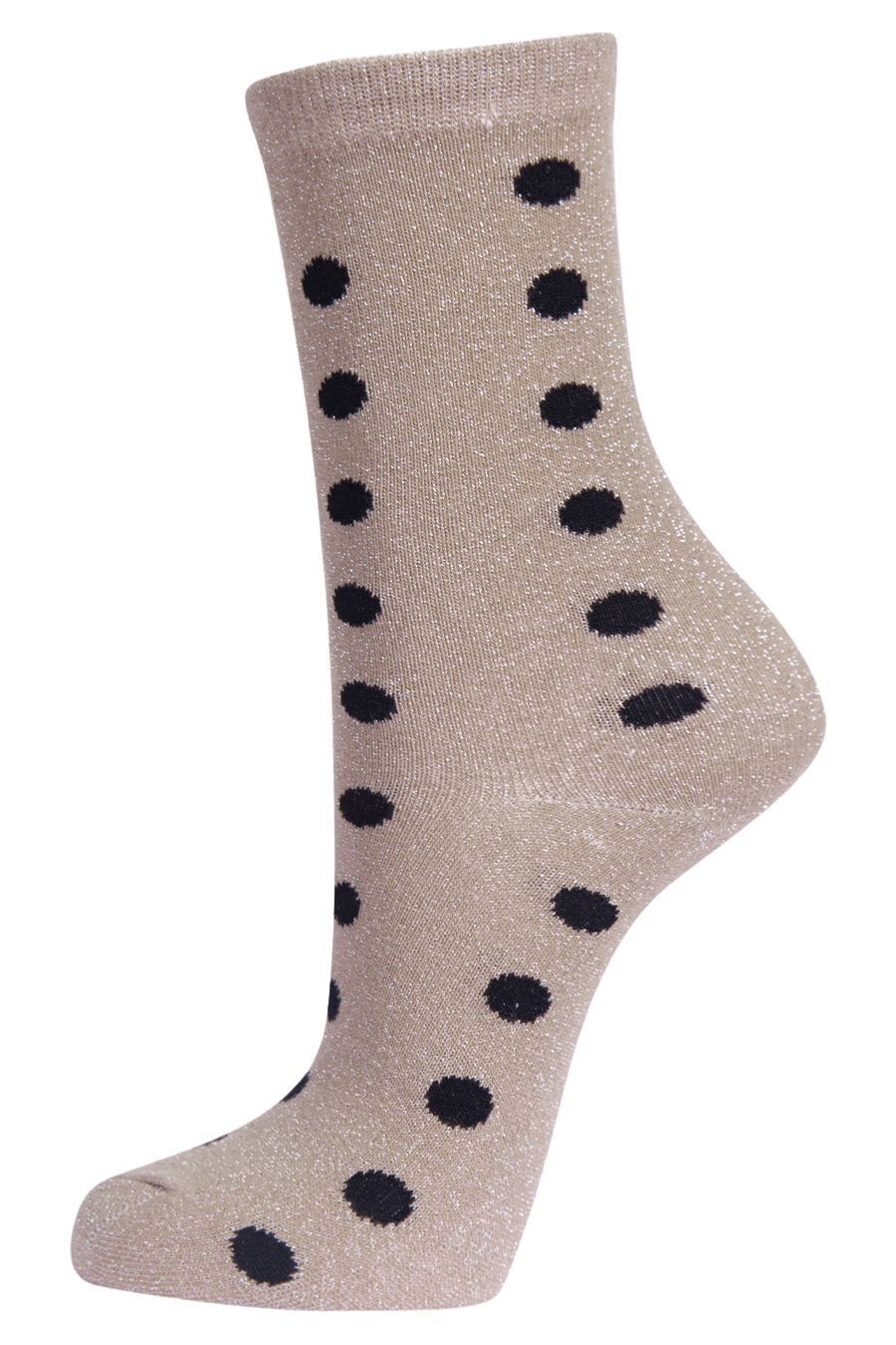 Glitzersocken für Damen, gepunktet, glitzernd, Söckchen, schimmernd, Beige