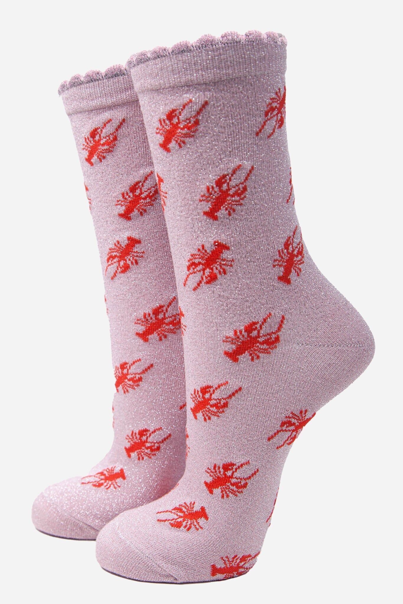 Glitzersocken für Damen - Pink/Rot, Hummer