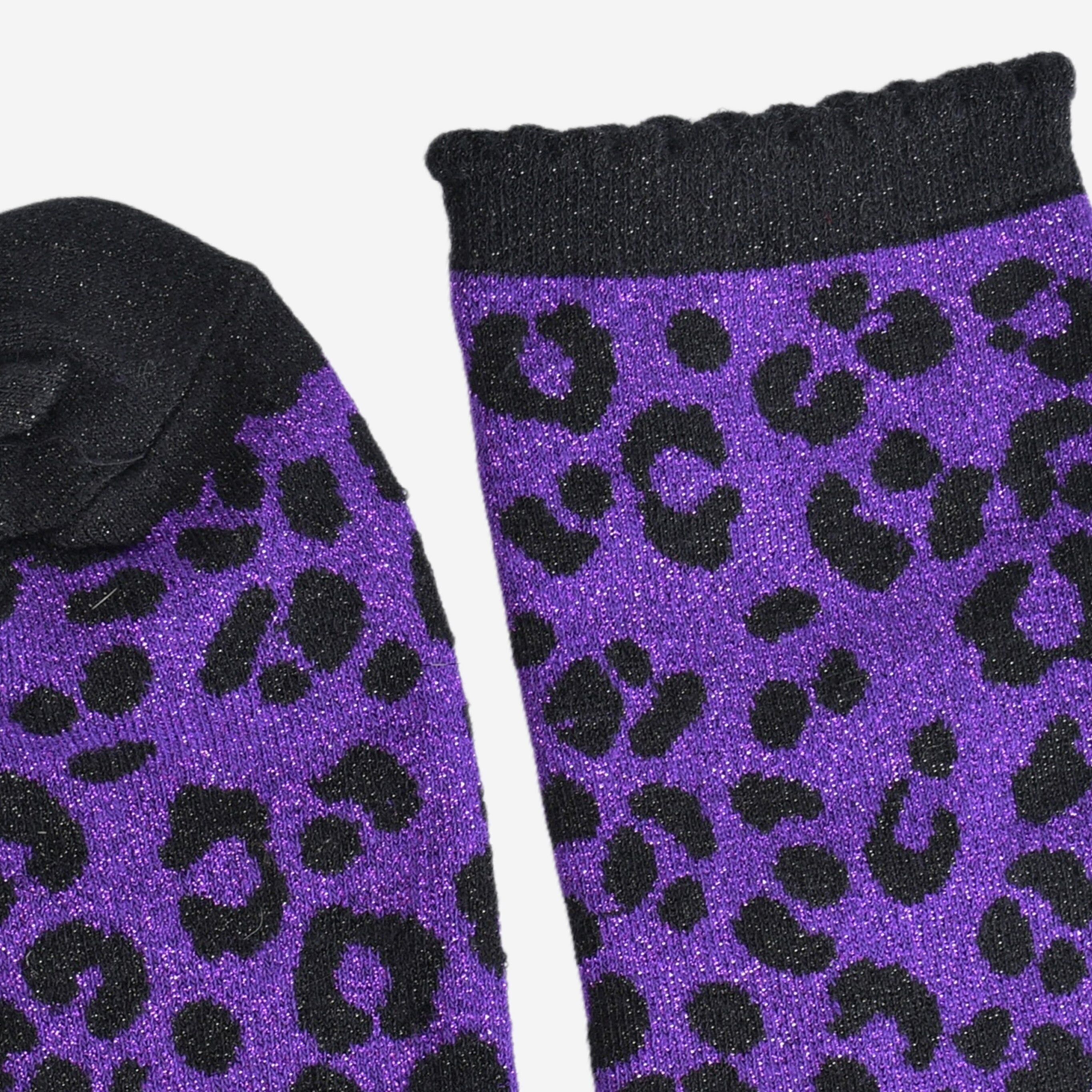 Women's Glitter Socks - Purple/Black, Leopard