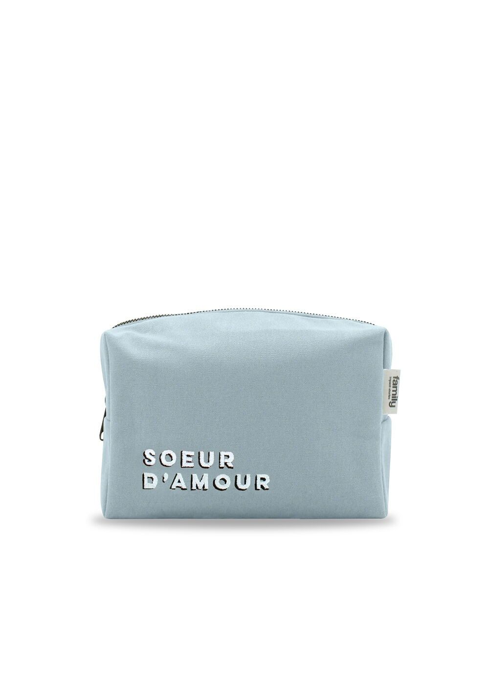 Borsa da toilette ricamata SOEUR D’AMOUR in azzurro cielo