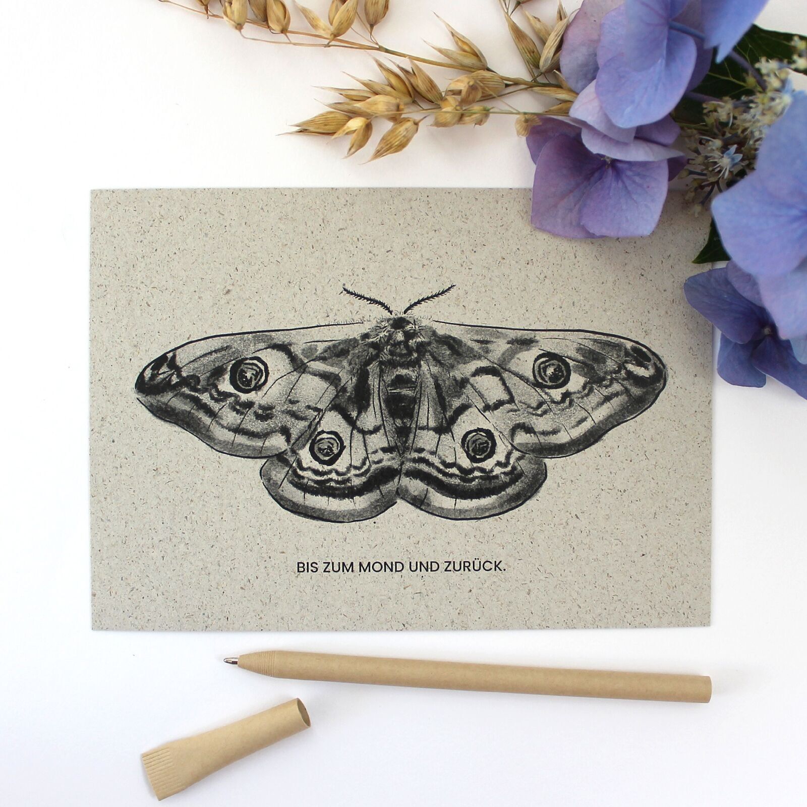 Grußkarte aus Graspapier, Nachtpfauenauge