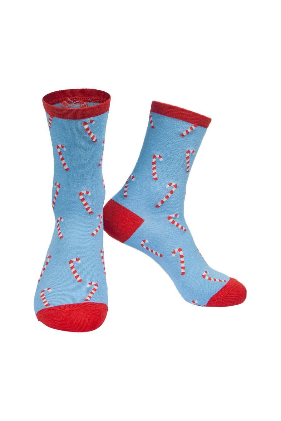 Damen Weihnachtssocken aus Bambus in Zuckerstangen-Optik, Weihnachtssocken mit origineller Söckchen