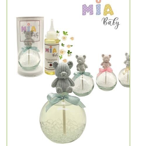 MIKADO BEAR PROFUMO Deodorante per ambienti 100ml. Decorato con palline e orsetto in ceramica fatto a mano.
