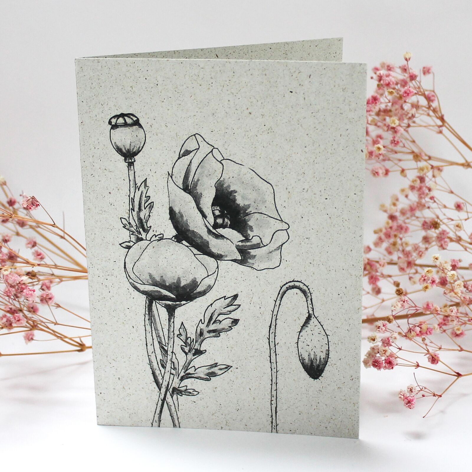 Klappkarte aus Graspapier, Mohn