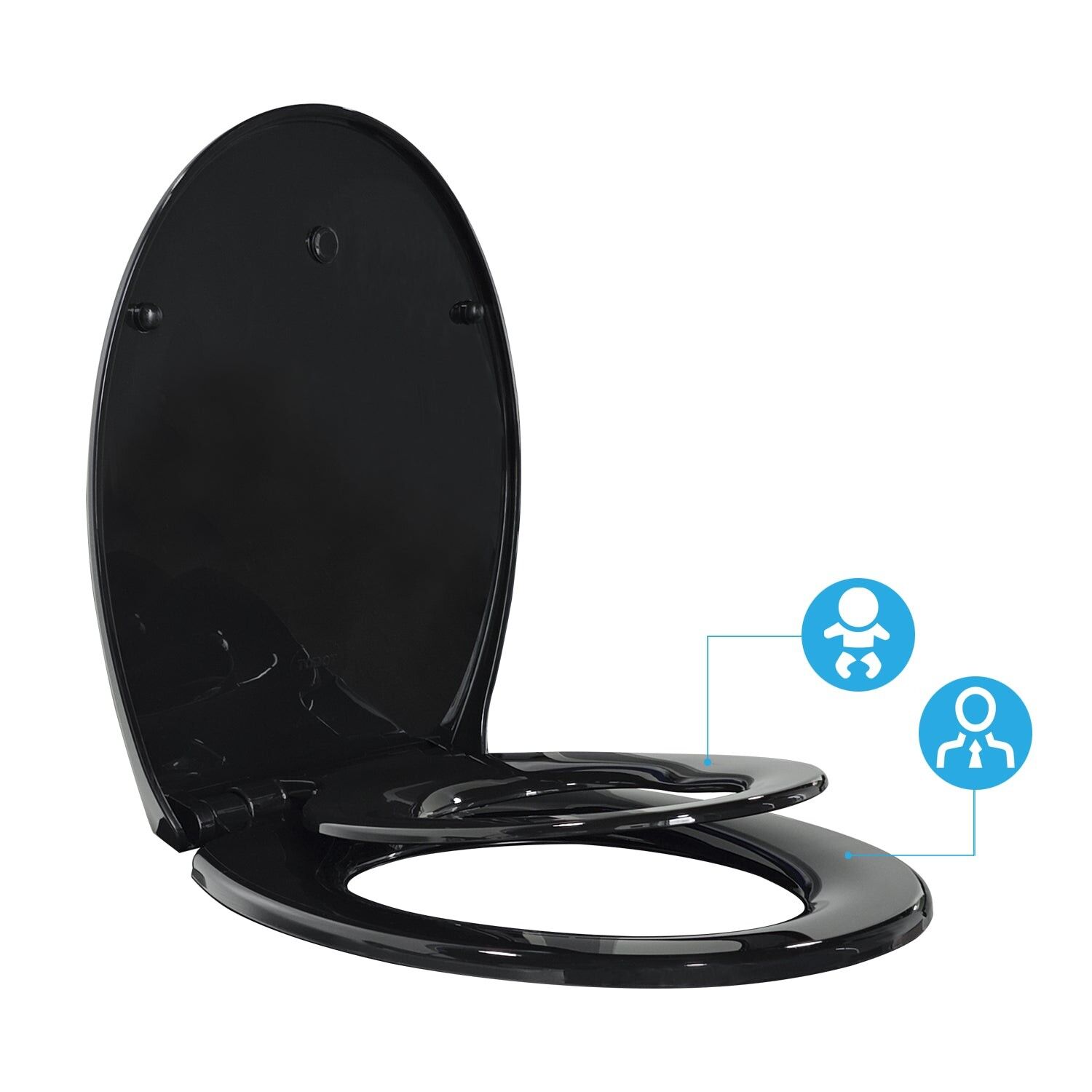Familien-Toilettensitz, Toilettensitz mit magnetischem Kindersitz, Fallbremse und verstellbarem Scharnier, Toilettensitz aus Polyethylen für Erwachsene und Kinder