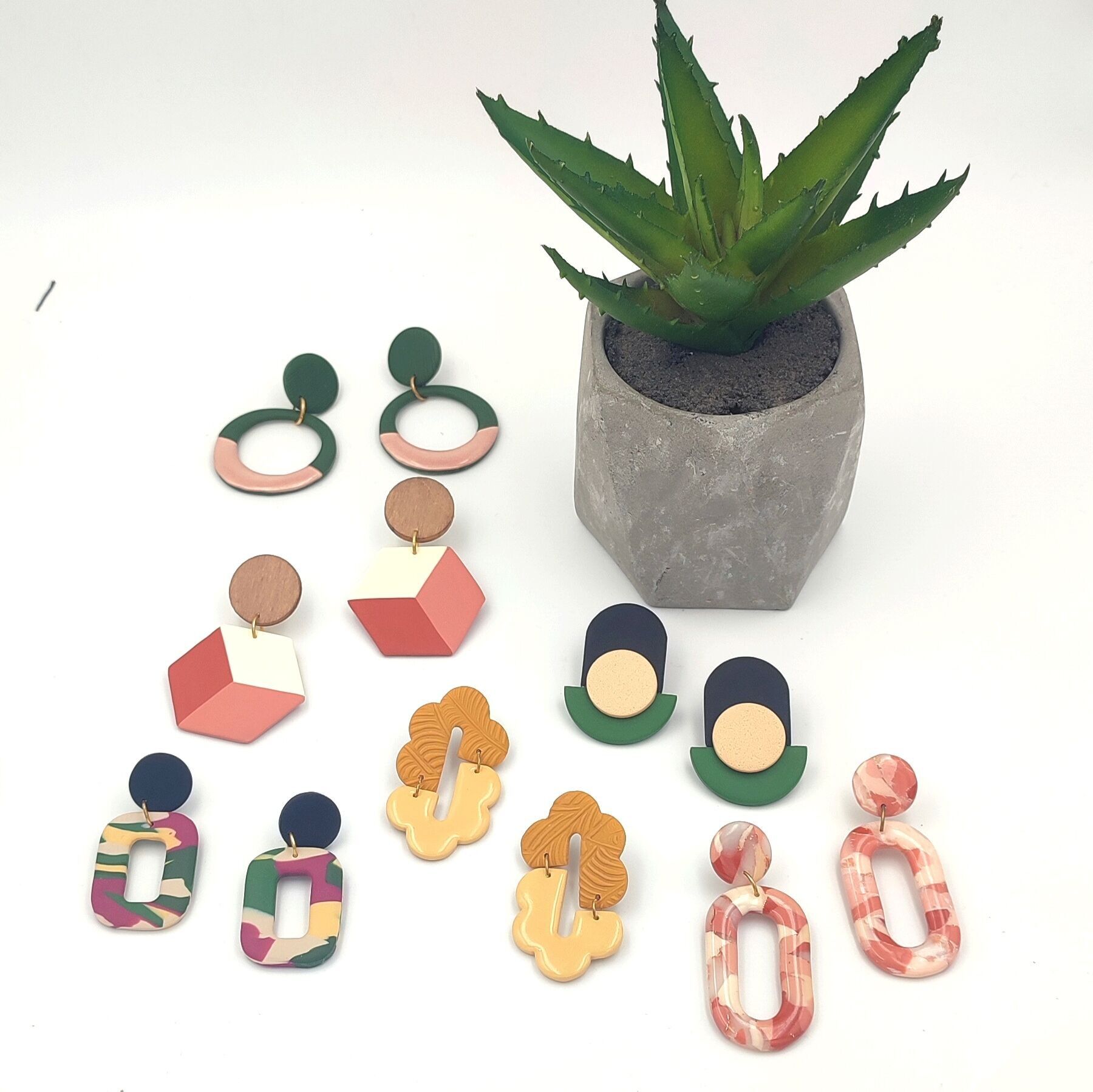 Lot de 6 paires de boucles d'oreilles en pâte polymère