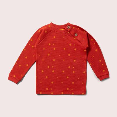 Maglia a maniche lunghe con bottoni e motivo waffle a stelle di nocciola