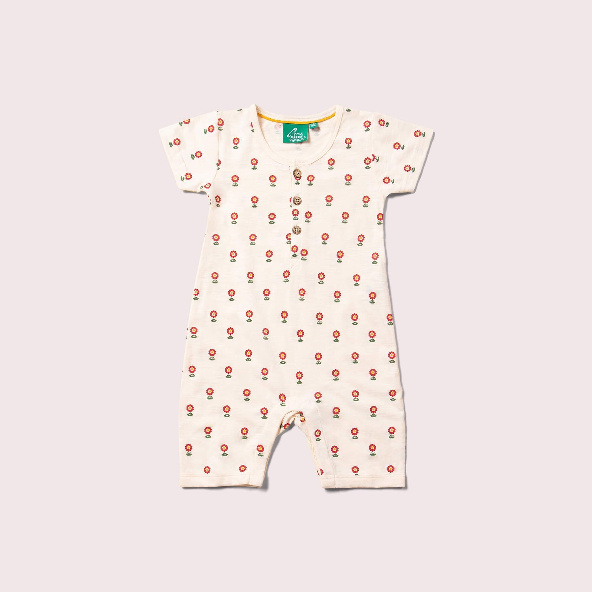 Tuta estiva biologica con fiori rossi