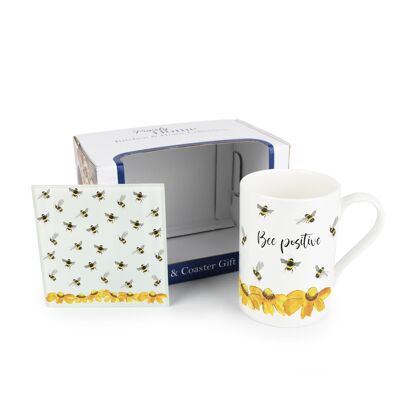 Coffret cadeau tasse et sous-verre Bee Positive