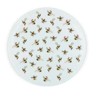 Christmas Bees Round Worktop Protector by Rhiannon Chauncey