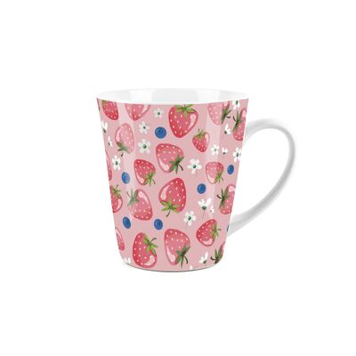 Taza pequeña para café con leche con fresas rosas