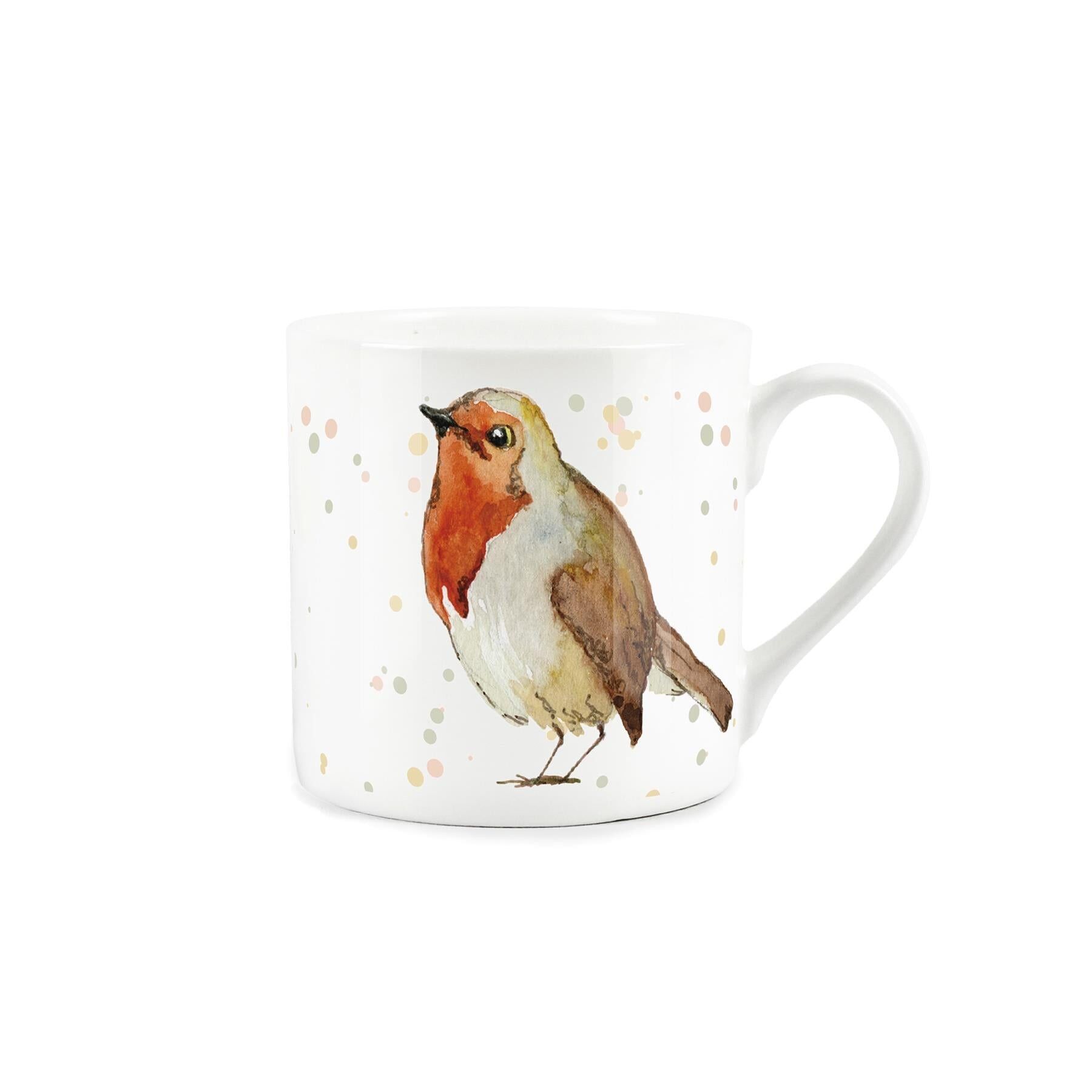 Tazza con motivo acquerello Robins di Rhiannon Chauncey
