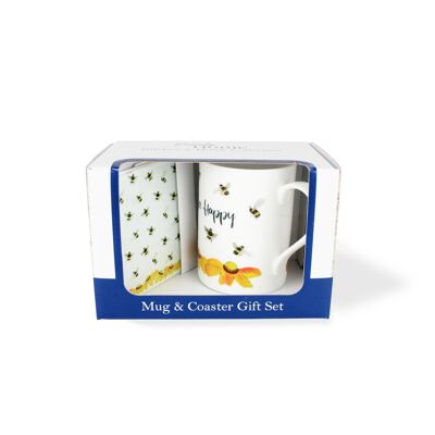 Set regalo di tazze e sottobicchieri Bee Happy di Rhiannon Chauncey