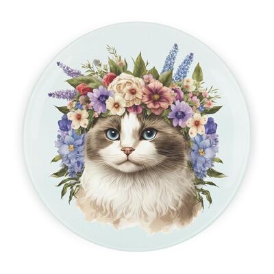 Protector de encimera redondo con forma de gato y corona floral