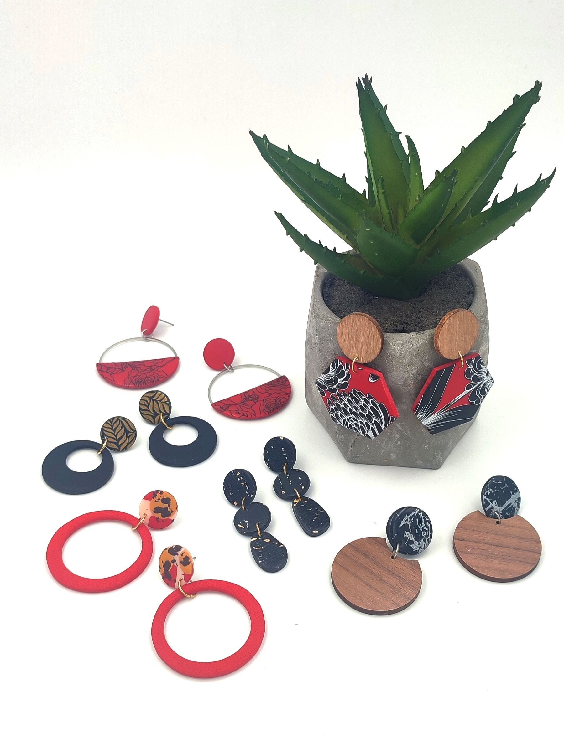 Lot de 6 paires de boucles d'oreilles en pâte polymère