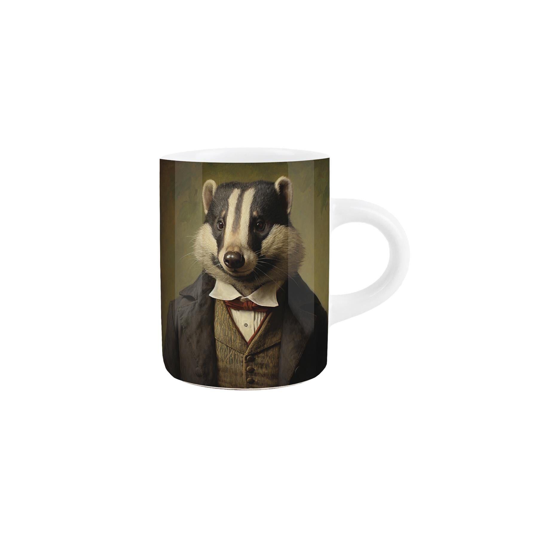 Taza de café espresso con retrato de tejón de animales eduardianos