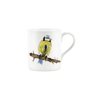 Petite tasse à motif d'oiseaux de jardin Mésange bleue par Rhiannon Chauncey