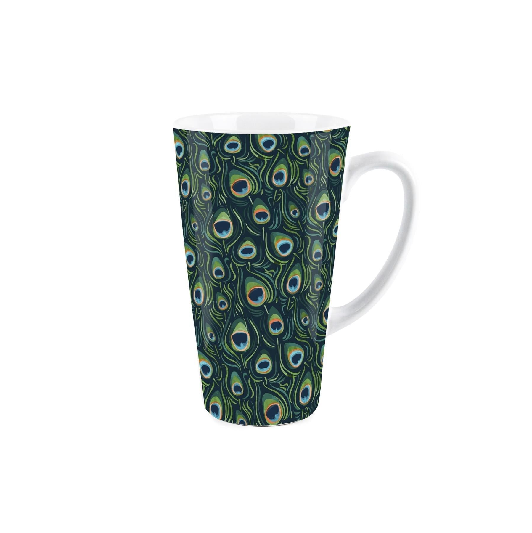 Tazza da caffellatte grande con piume di pavone