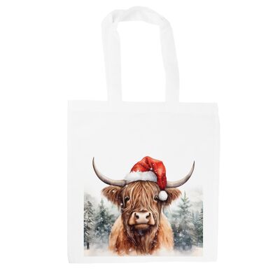 Bolsa de mano navideña con diseño de vaca de las Tierras Altas