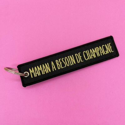 La mamma ha bisogno di un portachiavi con champagne - filo d'oro ricamato - regalo per la mamma - festa della mamma - nascita - umorismo