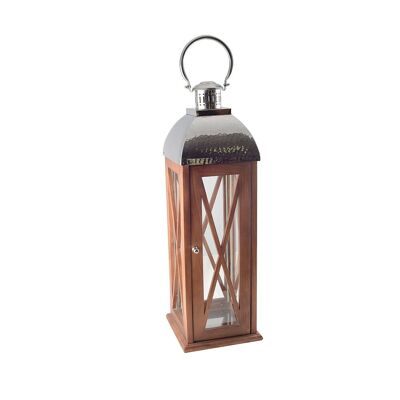 Lanterne en bois et verre grand modèle 23x23x77cm