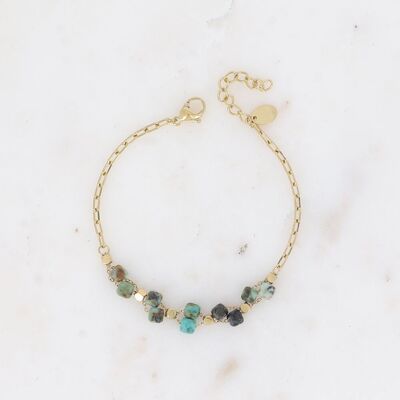 Pulsera - malla rectangular, piedras naturales y cuentas cúbicas