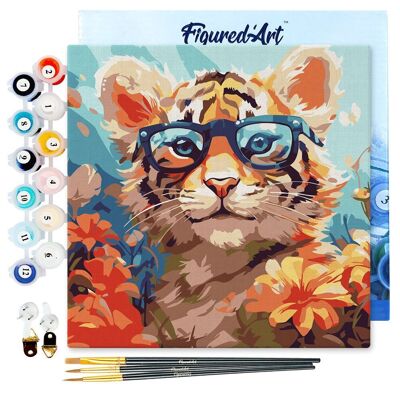 Mini Painting by Numbers 20x20cm con cornice fantasia Baby Tiger e fiori