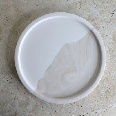 Vassoio rotondo bicolore in marmo e bianco - Jesmonite