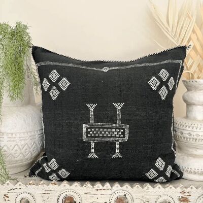 Housse de coussin carrée en soie de cactus marocain noir nuit