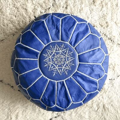 Pouf in pelle marocchina blu