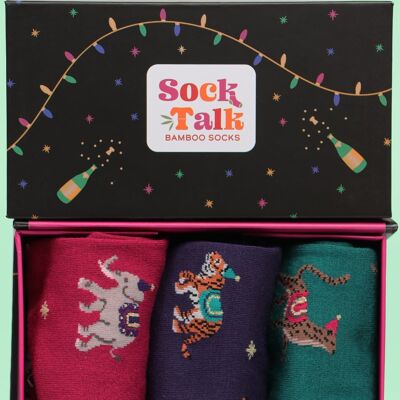 Conjunto de regalo de calcetines de bambú para mujer, con diseño de animales de fiesta, elefante, tigre y guepardo