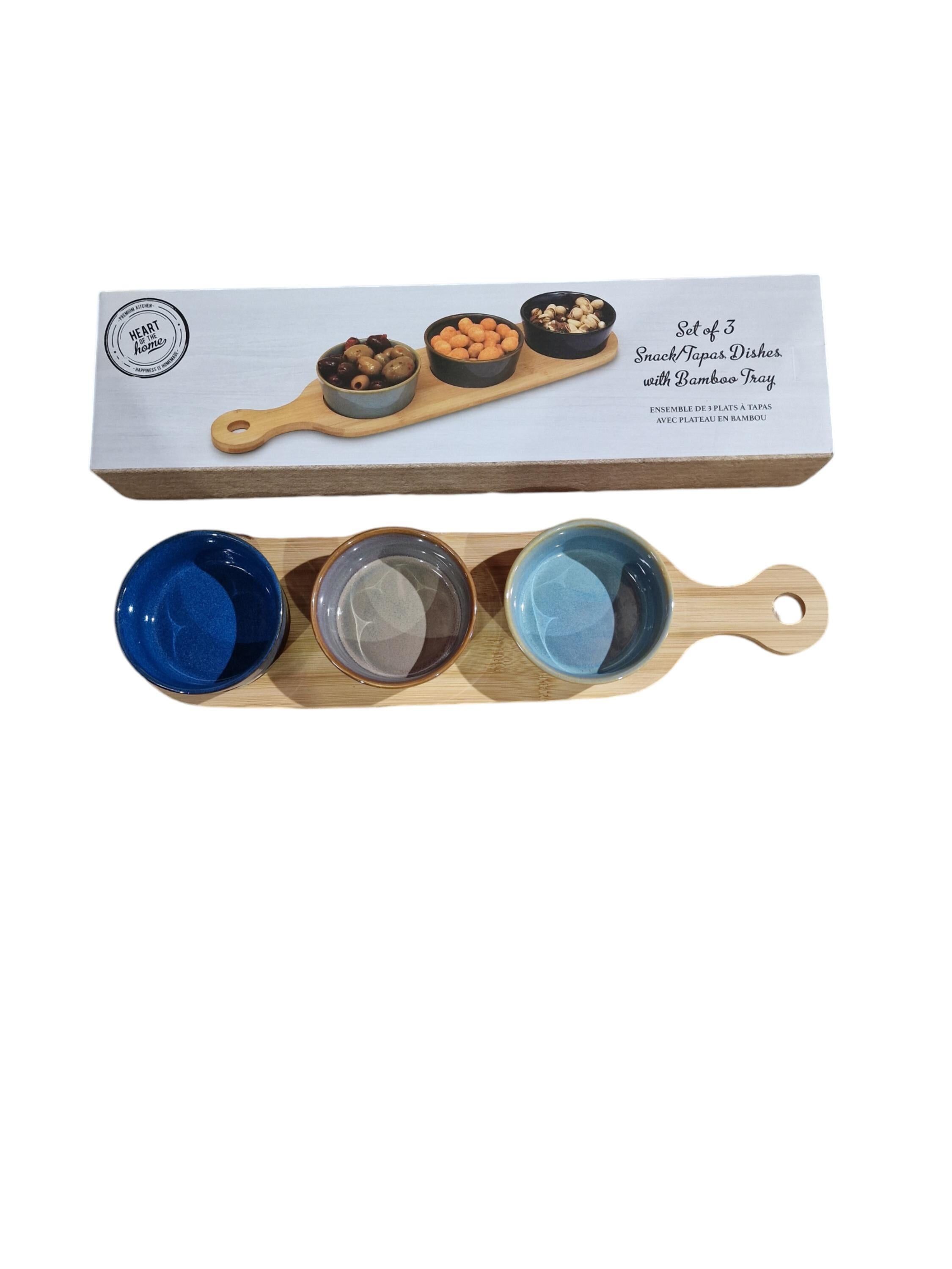 Piatti Tapas su vassoio di bambù Set di 3 ciotole