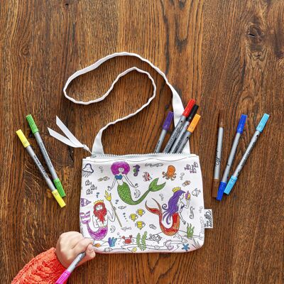 Manualidad para niños: actividad creativa para colorear: bolso bandolera de sirena