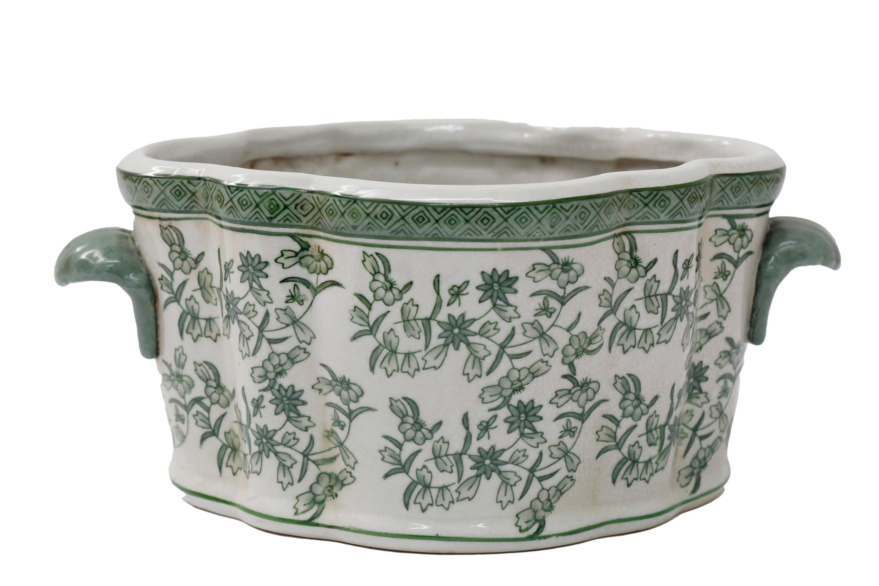 Vaso doppio in ceramica verde pappagallo palma salice 33 cm