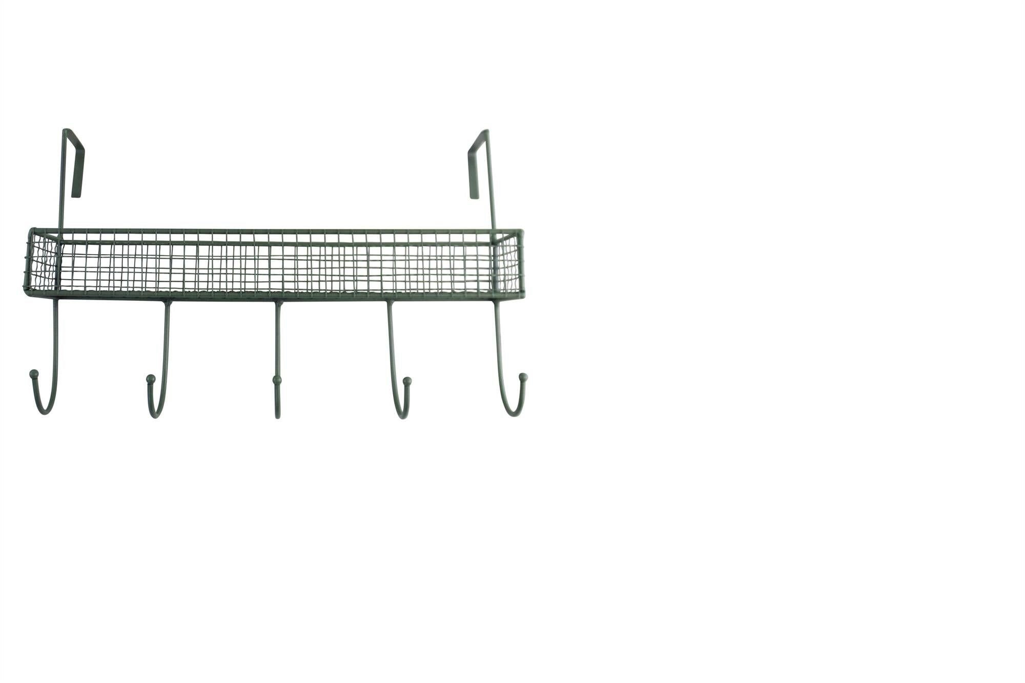 Mensola sopraporta in rete con 5 ganci verde