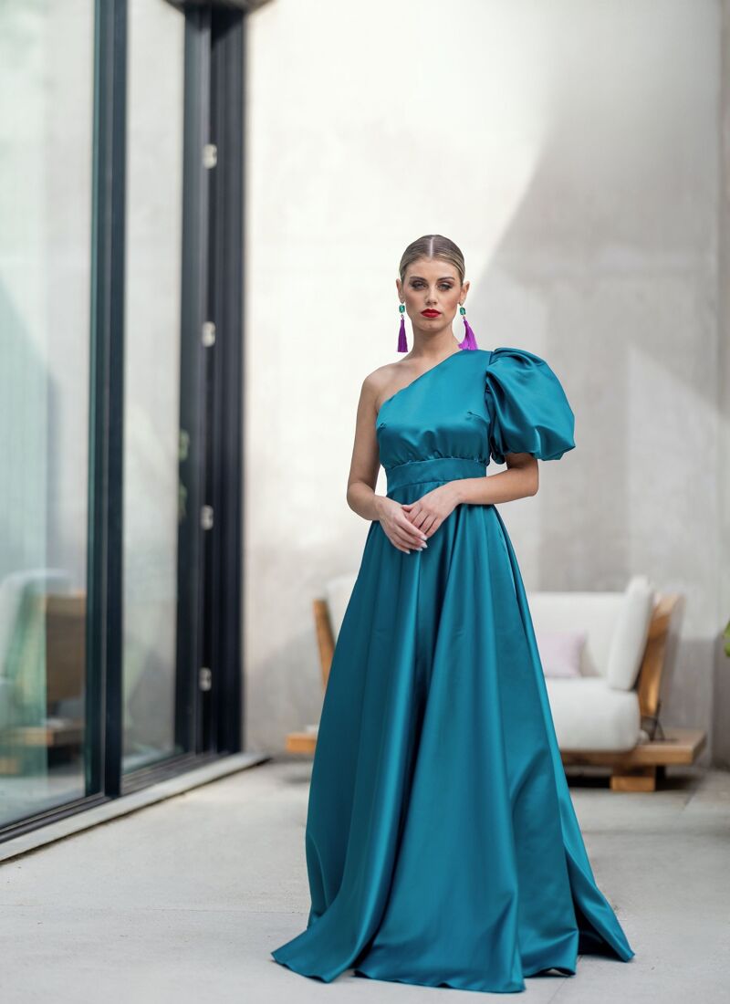 turquoise and blue dress Silk Satin Chic Evening V-neck Split Sleeceless Formal Dress you will receive the dress within 20 working days Sweetheart Neckline Eyelet Embroidery Maxi