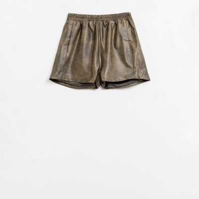 faux Leather Relaxed Shorts In Vintage Brown