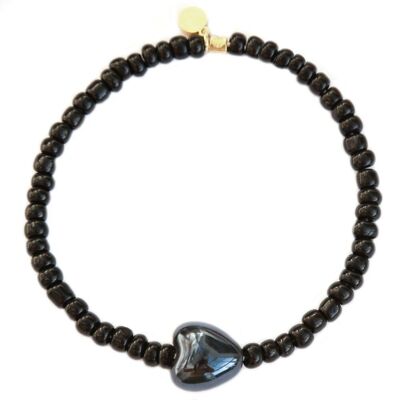 Pulsera piedra corazón negro