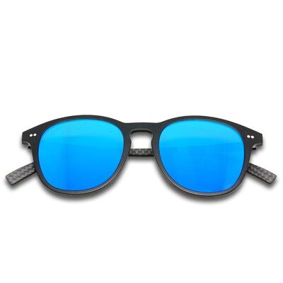 Hybrid - Halo - Carbon Fiber & Acetate Sonnenbrille - Schwarz - Blauer Spiegel