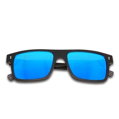Híbrido - Cúbico - Gafas de sol de fibra de carbono y acetato - Negro - Espejo azul