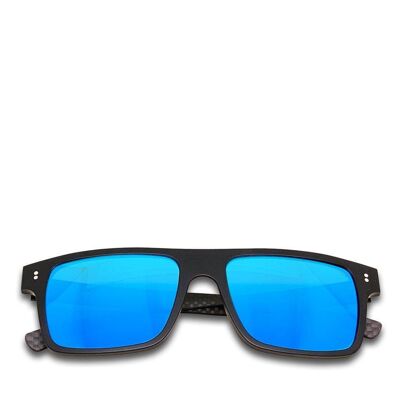 Hybrid - Cubic - Carbon Fiber & Acetate Sunglasses - Black - Blue Mirror