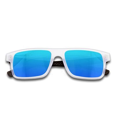 Híbrido - Cúbico - Gafas de sol de fibra de carbono y acetato - Transparente - Espejo azul