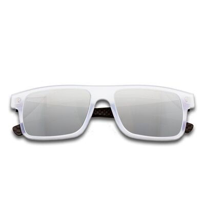 Híbrido - Cúbico - Gafas de sol de fibra de carbono y acetato - Transparente - Espejo plateado
