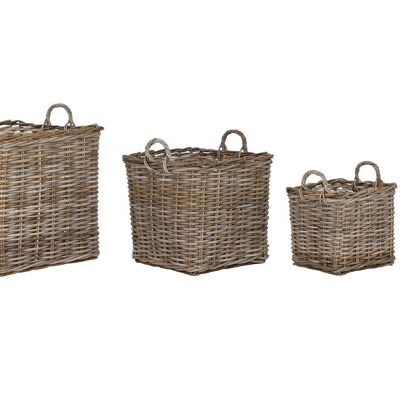 Ensemble de 4 paniers en osier 50x50x58 avec poignée gris clair DC213847 NO11