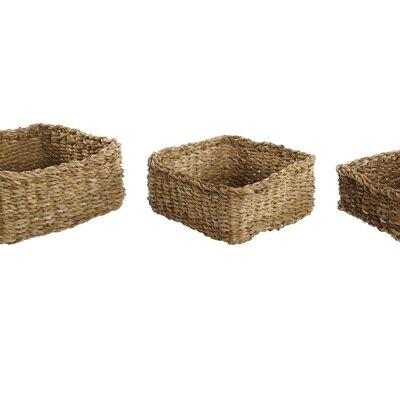 Lot de 3 paniers en jonc de mer 26x26x12 naturel DC202113 NO11