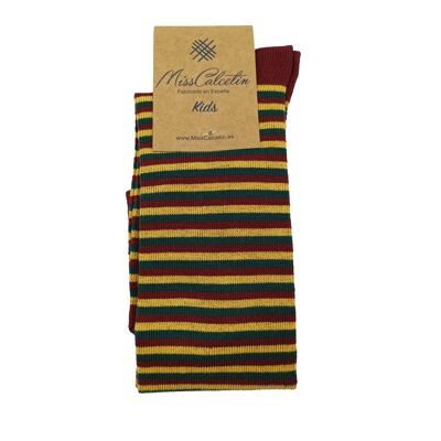 MissCalcetin Kids Raya Fina Tricolor Mostaza-Evergreen-Rubi